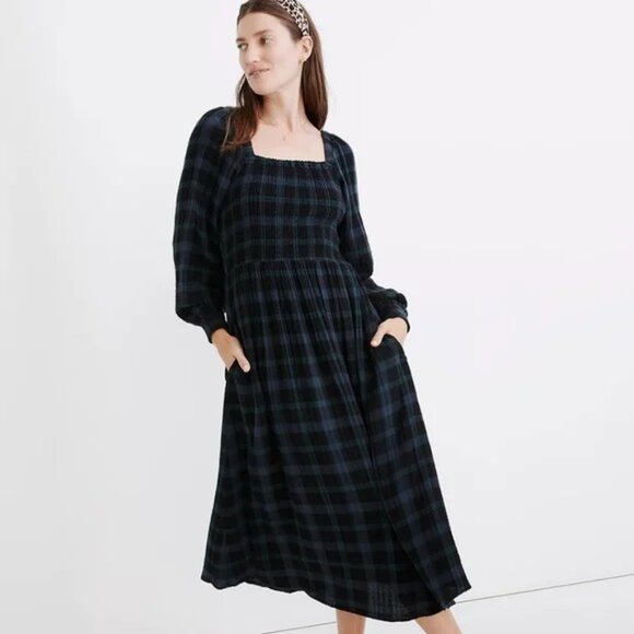 Madewell Lightspun Lucie Long-Sleeve Smocked Midi Dress in Livonia Plaid - Picture 15 of 15